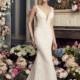 Lace Fit & Flare Chapel Train Deep Plunging V-Neck Open Back Sleeveless Ivory Elegant with Sash Fall Dress For Bride - Truer Bride - Find your dreamy wedding dress