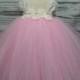 Free Shipping  to USA Custom Made Cap Sleeve Ivory  and  Pink Tutu Dress-Pink Flower Girls Available in Sizes NB- 14 years old - Hand-made Beautiful Dresses