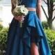 Discount Delightful Long Prom Dresses Two Pieces A-line Blue Sleeveless Slit Long Prom Dress,Woman Evening Dress