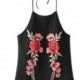 Must-have Vogue Embroidery Halter Off-the-Shoulder Rose Summer Sleeveless Top Strappy Top - Lafannie Fashion Shop