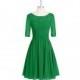 Emerald Azazie Hattie - Chiffon And Lace Knee Length Back Zip Boatneck Dress - Simple Bridesmaid Dresses & Easy Wedding Dresses