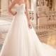 Elegant Tulle Spaghetti Straps Neckline Dropped Waistline Ball Gown Wedding Dress With Beaded Lace Appliques - overpinks.com