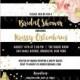 BLACK & WHITE BRIDAL Shower Invitation Pink Peonies Black Stripes Gold Glitter Confetti Printable Invite Rose Free Shipping Or DiY- Krissy