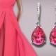 Rose Pink Crystal Earrings Blush Pink Rhinestone Earrings Wedding Pink Earrings Swarovski Pink Teardrop Earrings Bridesmaid Earrings Bridal - $25.00 USD