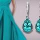 Light Turquoise Crystal Earrings Blue Teal Earrings Bridesmaids Swarovski Teardrop Rhinestone Silver Earrings Bridesmaid Malibu Jewelry - $24.00 USD