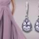 Smoky Mauve Crystal Earrings Pale Lavender Silver Teardrop Earrings Swarovski Mauve Rhinestone Earrings Bridesmaid Earrings Prom Earrings - $25.00 USD