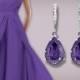 Tanzanite Grape Crystal Earrings, Swarovski Tanzanite Rhinestone Silver Earrings, Violet Teardrop Earrings, Wedding Grape Bridesmaid Jewelry - $25.00 USD