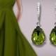 Olivine Green Earrings Olivine Crystal Earrings Swarovski Rhinestone Silver CZ Olivine Green Wedding Earrings Green Bridesmaid' Gift Earring - $25.00 USD
