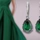 Emerald Crystal Earrings Swarovski Emerald Teardrop Silver Earrings Green Bridesmaid Earrings Wedding Bridal Jewelry Prom Emerald Earrings - $24.00 USD