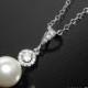 White Pearl Bridal Necklace, Swarovski 10mm Pearl Wedding Necklace, Pearl Drop CZ Necklace, Bridal Pearl Jewelry, Pearl CZ Silver Pendant - $28.50 USD