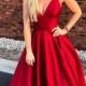 Simple Straps A-line Red Long Prom Dresses