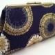 Spring Look : Navy Blue And Gold Metallic Clutch Purse By On3Designs On Etsy, $75.00