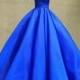Royal Blue Satin Ball Gown Prom Dresses Spaghetti Straps 2018