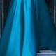 A-line V-Neck Halter Sweep Train Blue Sleeveless Satin Backless Prom Dress, Evening Dress,PDY0356