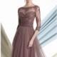 Mink Sheer Lace Applique Gown by Mon Cheri Montage - Color Your Classy Wardrobe