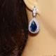 Navy Blue Teardrop Earrings, Wedding Blue Crystal Earrings, Bridal Earrings, Dark Blue CZ Earrings, Bridal Crystal Jewelry Wedding Navy Blue - $30.90 USD