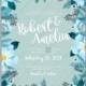 Blue Peony wedding invitation fir branch sakura anemone vector floral template design invitation download
