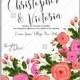 Pink rose, peony wedding invitation card floral pattern