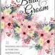 Wedding Invitation Floral Bridal Wreath with pink flowers Anemones, fir, pine branches, wild Privet Berry, magnolia sakura borde