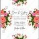 Pink rose, peony wedding invitation card vector download