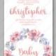 Dog-rose pink sakura anemone bloom wild rose vector Baby shower invitation template floral greeting card