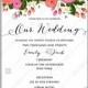 Pink rose, peony wedding invitation card romantic floral background