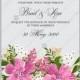 Floral Wedding invitation vector card template pink anemone flower clip art thank you card