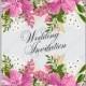 Floral Wedding invitation vector card template pink anemone flower clip art bridal shower invitation