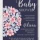 Dog-rose pink sakura anemone bloom wild rose vector Baby shower invitation template marriage invitation