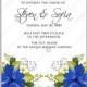 Blue beautiful anemone wedding invitation vector card template floral illustration floral design