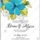 Turquoise anemone floral wedding invitation vector card template floral greeting card