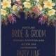 Spring wreath floral Wedding invitation vector anemone on dark blue background