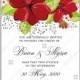 Red beautiful anemone wedding invitation vector card template