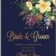Spring floral bouquet Wedding invitation vector anemone on dark blue background