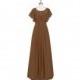 Brown Azazie Lily - Floor Length Back Zip Chiffon Illusion Dress - Simple Bridesmaid Dresses & Easy Wedding Dresses