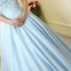 Luxurious Prom Dresses Lace Modest A-Line Sweetheart Strapless Light Blue Sleeveless Long Prom Dresses Uk With Lace