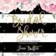 "Jenn" Peonies   Black Stripe Bridal Shower Invitation