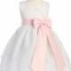White/Pink Embroidered Organza Dress w/Taffeta Waistband & Bow Style: LM618 - Charming Wedding Party Dresses