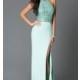Mint High Neck Beaded Open Back Long Prom Dress With Slit - Brand Prom Dresses