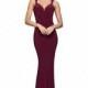 Faviana S10106 Charmeuse Simple Keyhole Back Red Sweep Train Fit & Flare Straps Sleeveless Prom Dress - Bridesmaid Dress Online Shop