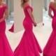 Hot Pink FDY Off-the-shoulder Trumpet Layered Prom Gown