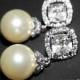 Bridal Pearl Earrings Ivory Drop Pearl CZ Wedding Earrings Swarovski 10mm Pearl Earrings Wedding Pearl Jewelry Bridal Jewelry Pearl Earring - $28.50 USD