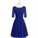 Royal_blue Azazie Hattie - Chiffon And Lace Boatneck Knee Length Back Zip Dress - Simple Bridesmaid Dresses & Easy Wedding Dresses