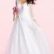 White Azazie Ayla BG - Chapel Train V Neck Back Zip Tulle And Lace - Simple Bridesmaid Dresses & Easy Wedding Dresses