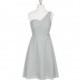 Silver Azazie Brynn - Chiffon One Shoulder Back Zip Knee Length Dress - Charming Bridesmaids Store