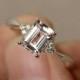3 CT Emerald Cut Three Stone SONA Diamond Engagement Ring 18k White Gold Finish