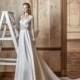 Tarik Ediz 2017 G2058 Royal Train Ivory Satin Open Back Beading Queen Anne Aline Long Sleeves Wedding Dress - Customize Your Prom Dress
