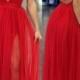 A-Line Deep V-neck Floor-Length Backless Red Prom Dress With Ruched