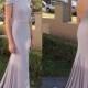 Fashion Backless Long Evening Dress 2016 O Neck Short Sleeve Beaded Crystal Women Formal Prom