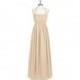 Champagne Azazie Francesca - Halter Chiffon Floor Length Bow/Tie Back Dress - Simple Bridesmaid Dresses & Easy Wedding Dresses